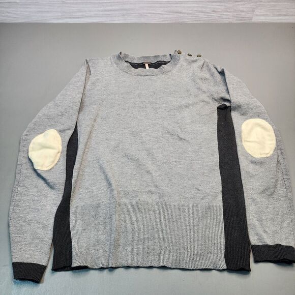 Poof Sweater Women's M Elbow Pads Two Tone Grey And Black Shoulder Buttons - Picture 2 of 8